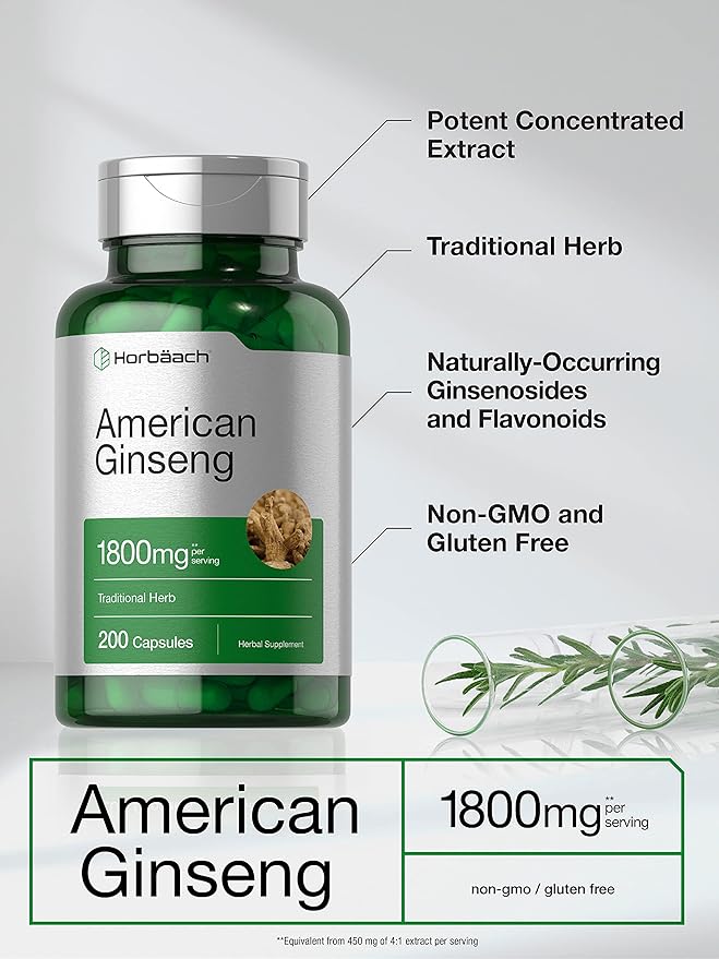 Horbäach American Ginseng Capsules 1800 mg 200 Count