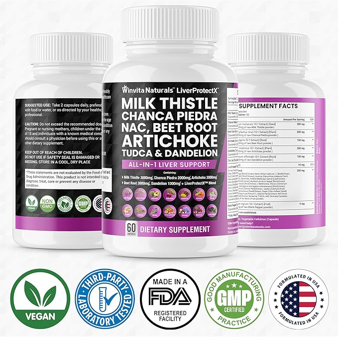 Milk Thistle 3000mg NAC Chanca Piedra 2000mg Beet 3000mg Artichoke 2000mg Dandelion 1000mg -