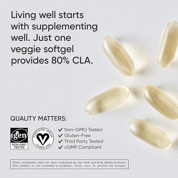 Sports Research Vegan CLA - 1250mg with Active Conjugated Linoleic Acid for Men & Women | Non-GMO, Soy & Gluten Free - 80% (180 Softgels)