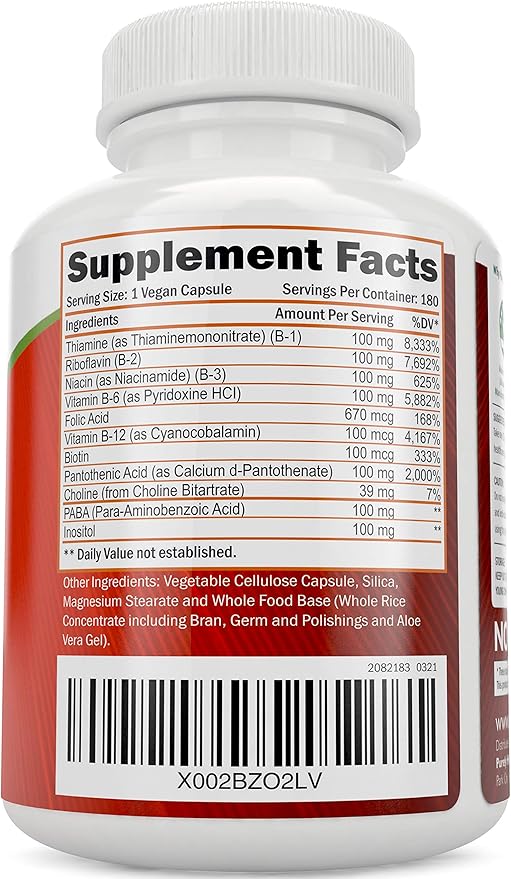 Vitamin B Complex 8 Super B1, B2, B2, B3, B3, B5, B5, B6, B6, B8, B8, B9 B9 & B12 - B100 Complex 180 Vegan 6 Month