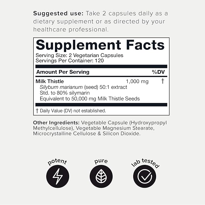 Toniiq 50,000mg 50x Concentrated Milk Thistle Extract 1000mg Per 80% Silymarin 240 Vegetarian