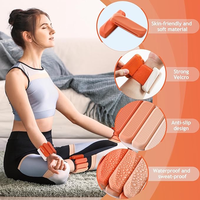 Adjustable Ankle & Wrist Weights for Women & Men, Set of 2 (1lb / 2lb Each), Silicone Weighted Bangles for Arm, Leg, Walking, Fitness, Yoga, Pilates Workout 24055