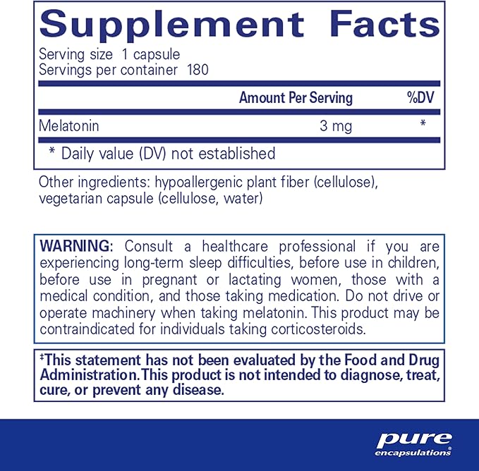 Pure Encapsulations Melatonin 3 mg - Antioxidant Supplement to Support Natural Sleeping & Relief of Occasional Sleeplessness - for Natural Sleep Support* - 180 Capsules