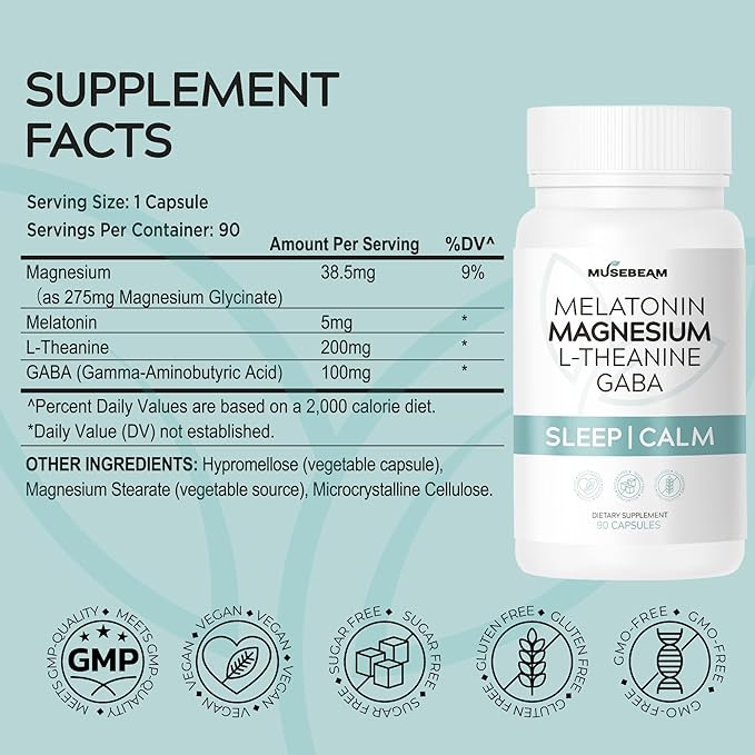 Magnesium Glycinate 275mg Melatonin 5mg L-Theanine 200mg GABA 100mg Capsules