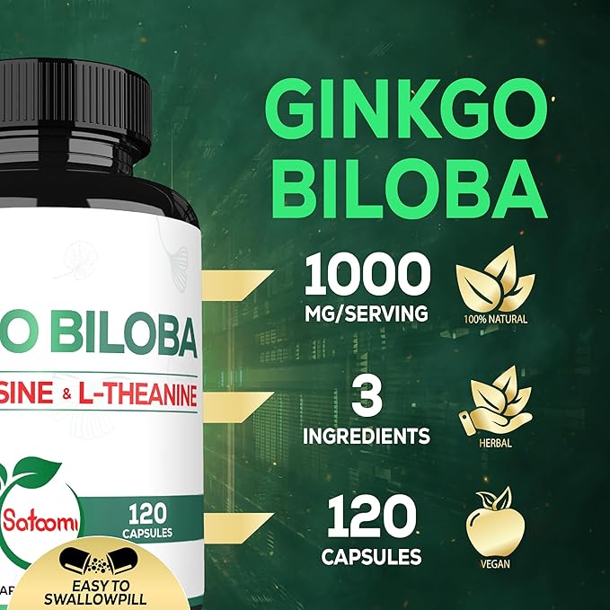 1000mg Ginkgo Biloba Supplements with L-Tyrosine, L-Theanine 120 Capsules 2-Month Supply
