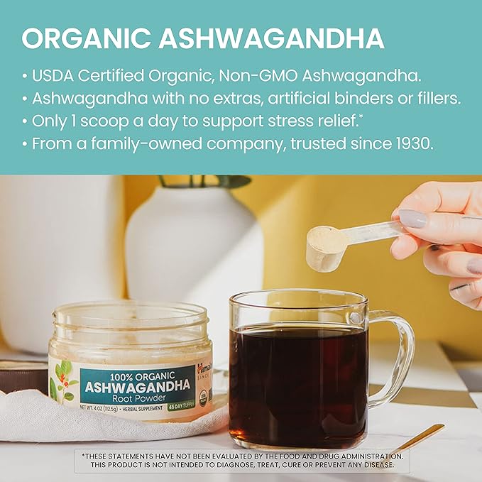 Himalaya 100% USDA Certified Organic Ashwagandha 4 Oz, 45 Day