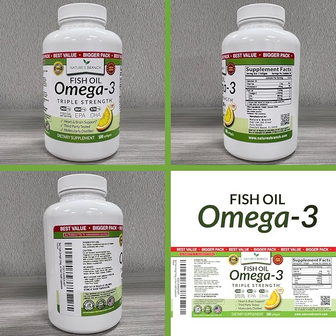 Best Triple Strength Omega 3 Fish 180 Capsules 2400mg High 864mg EPA 576mg DHA