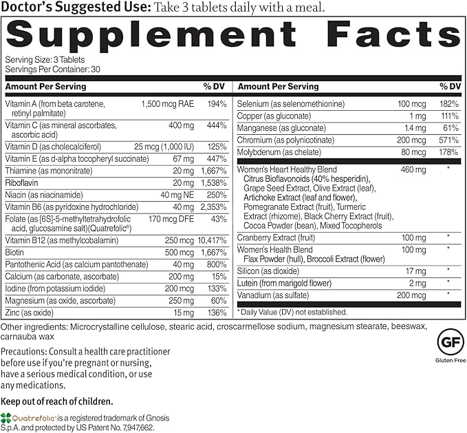 Dr. Sinatra Heart Healthy Multivitamin 1000 IU, B12, C, 90 Tablets (30-Day Supply)