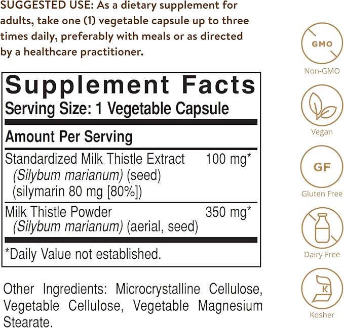 Solgar - Milk Thistle (Silybum Marianum, 100 mg, 250 veggie