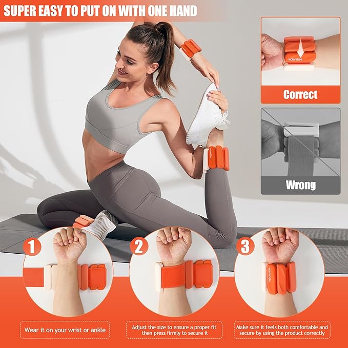 Adjustable Ankle & Wrist Weights for Women & Men, Set of 2 (1lb / 2lb Each), Silicone Weighted Bangles for Arm, Leg, Walking, Fitness, Yoga, Pilates Workout 24055