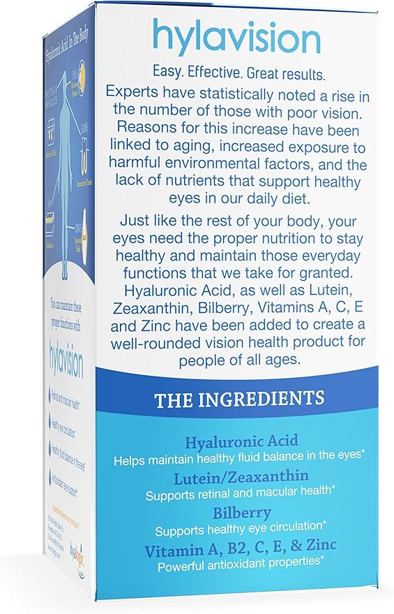 HylaVision Eye Health Supplements: Hyaluronic Acid, (120 Capsules)—