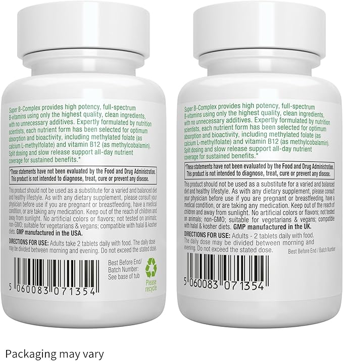Super B-Complex – Methylated B Vitamins, B12 Methylcobalamin, 180 Small