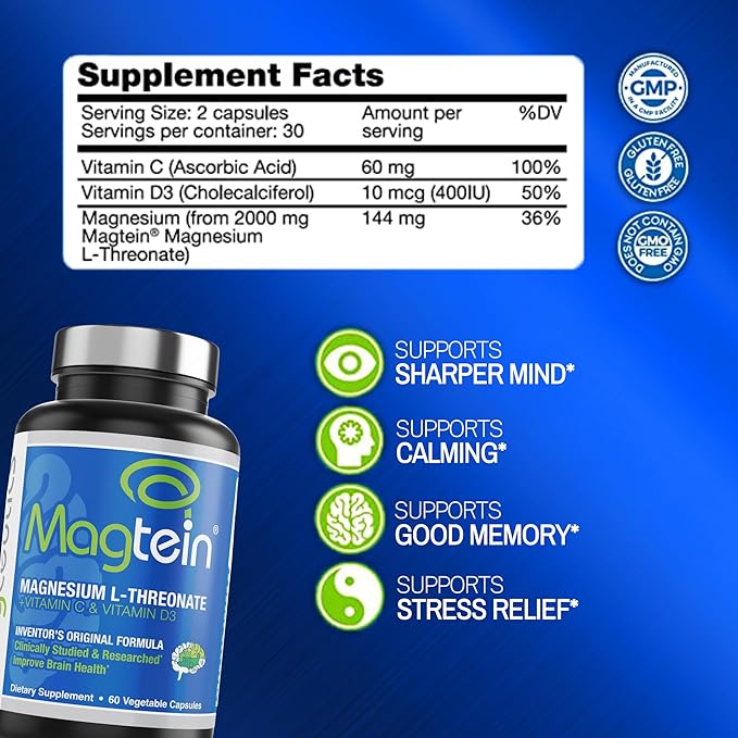 Magnesium L-Threonate, Improve Brain Health, Memory, 60 Veg (30 Days