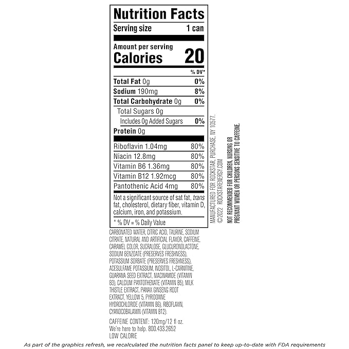 Rockstar Energy Drink, Sugar Free, 12oz Sleek Cans (8 Pack)