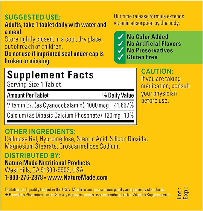 Nature Made Vitamin B12 1000 mcg, 75 Time 75 Day