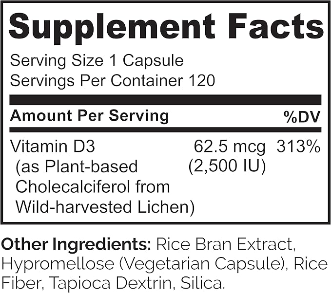 NATURELO Vitamin D 2500 IU D3 Supplement 120 Capsules