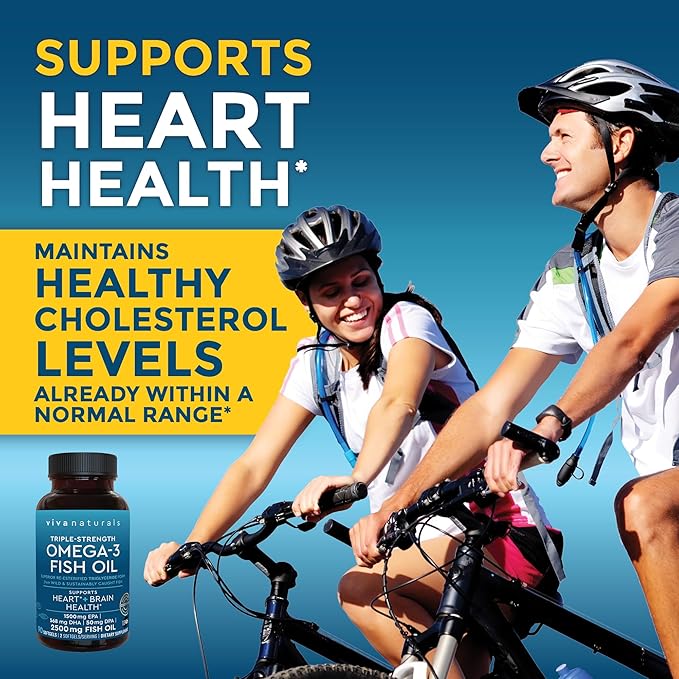 Viva Naturals Triple Strength Fish Oil 3 Supplement 2500 mg 3 Fatty 90 Pescatarian-Friendly