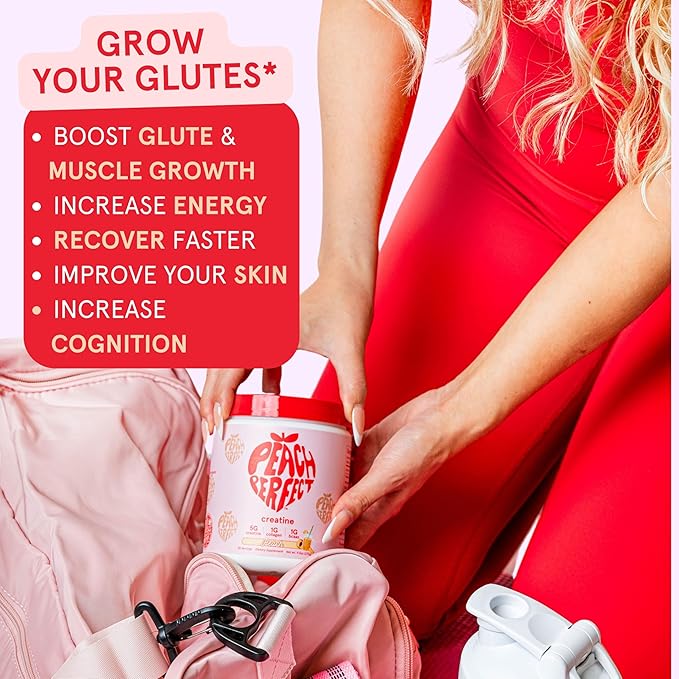 Creatine Monohydrate Powder, Glute Builder Creatine for Women with Collagen, BCAAs, 5g Vegan Micronized Creatine per Serving, for Energy, Muscle Support, 30 SVG, Peach Flavor