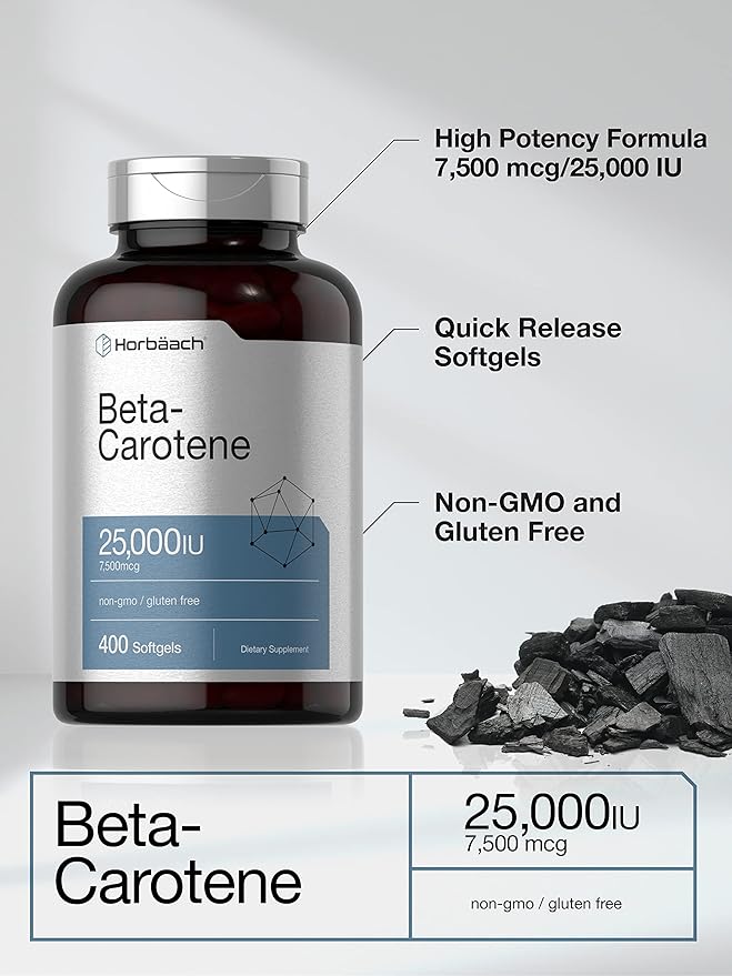 Horbäach Beta Carotene 25000 IU Softgels 7,500 mcg 400 Count