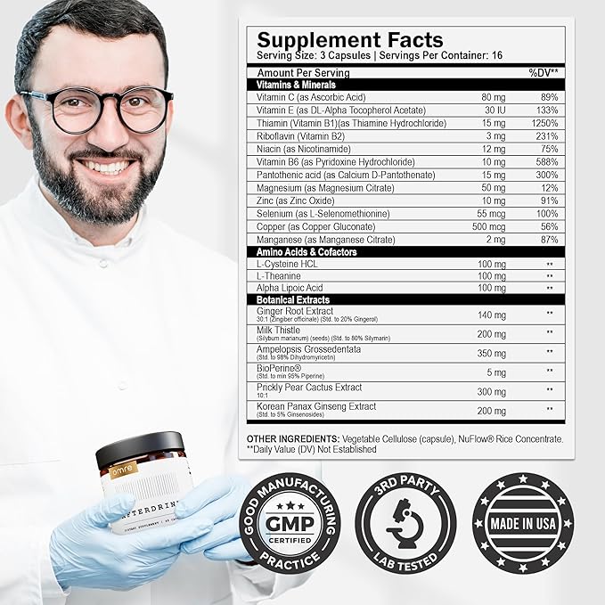 AfterDrink (New Look - Same Formula) | Restore Pills with Milk Thistle, Dihydromyricetin DHM, Vitamin B, Ginger & Other Herbal Extracts, Made in USA (144)