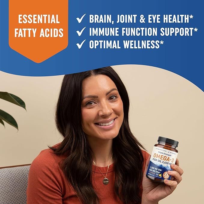 Triple Strength Omega 3 Fish Oil 3600 mg 2100mg of 3 Fatty 1300mg EPA 860mg DHA (120 Ct)