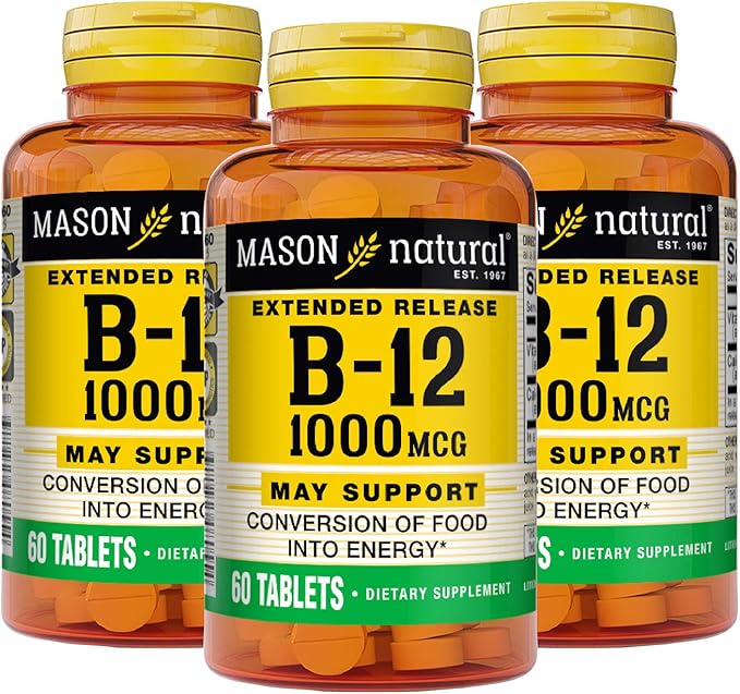 Mason Vitamins B-12 1000Mcg Cyanocobalamin Extended Release Tablets, 60-Count Bottles (Pack of 3)