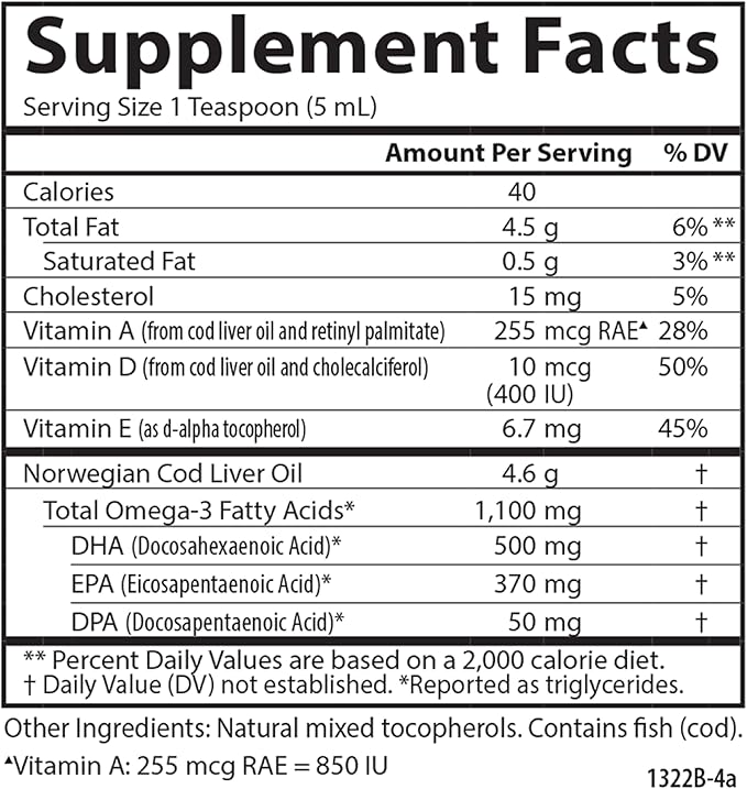 Carlson - Cod Liver Oil, 1100 Omega-3s, Wild-Caught 500 ml (16.9 Fl