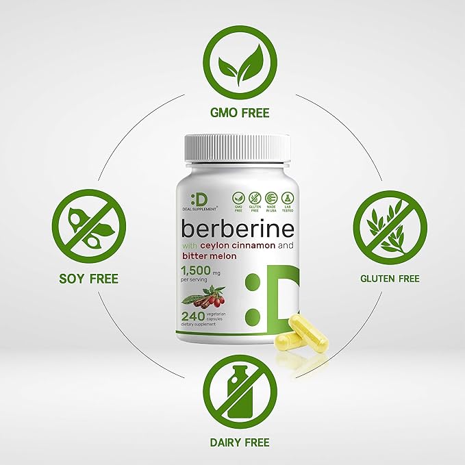 Berberine Supplement 500mg Per Capsule (1500mg 240 Veggie 97% Berberine