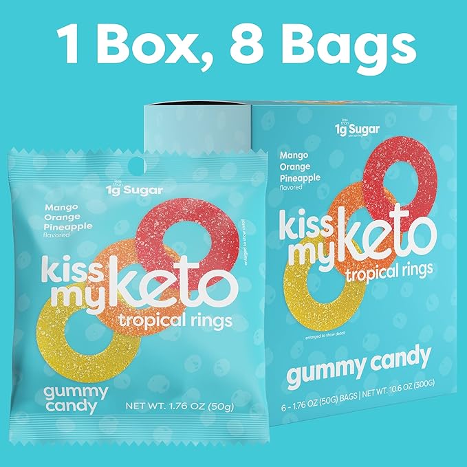 Kiss My Keto Gummies Candy – Low Carb Candy Gummy Rings, Keto Snack Pack – Healthy Candy Gummys – Vegan Candy, Keto Gummy Candy – Keto Candy Gummies (6-pack)
