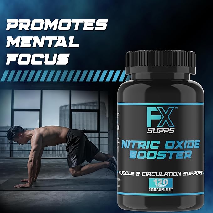 FX SUPPS Nitric Oxide Booster | Bodybuilding Pre Workout Pills for Men and Women (1 Pack of 120 Capsules) Boost Energy Pump & Vascularity | Muscle Builder Supplement with Arginine, Best for Athletes