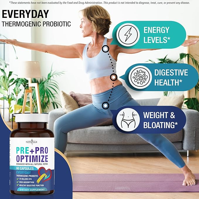 NEW AGE Pro Optimize Probiotics for Women, Menopause, Digestive Health - Relief for Bloating, Hot Flashes, Joint Support, Night Sweats - Gut Health & Metabolism - Dong Quai (60 (Pack of 1))