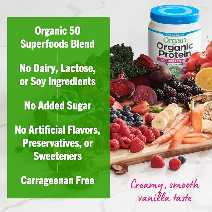 Orgain Organic Vegan Protein + 50 21g Plant 8g Prebiotic 1.12 lb
