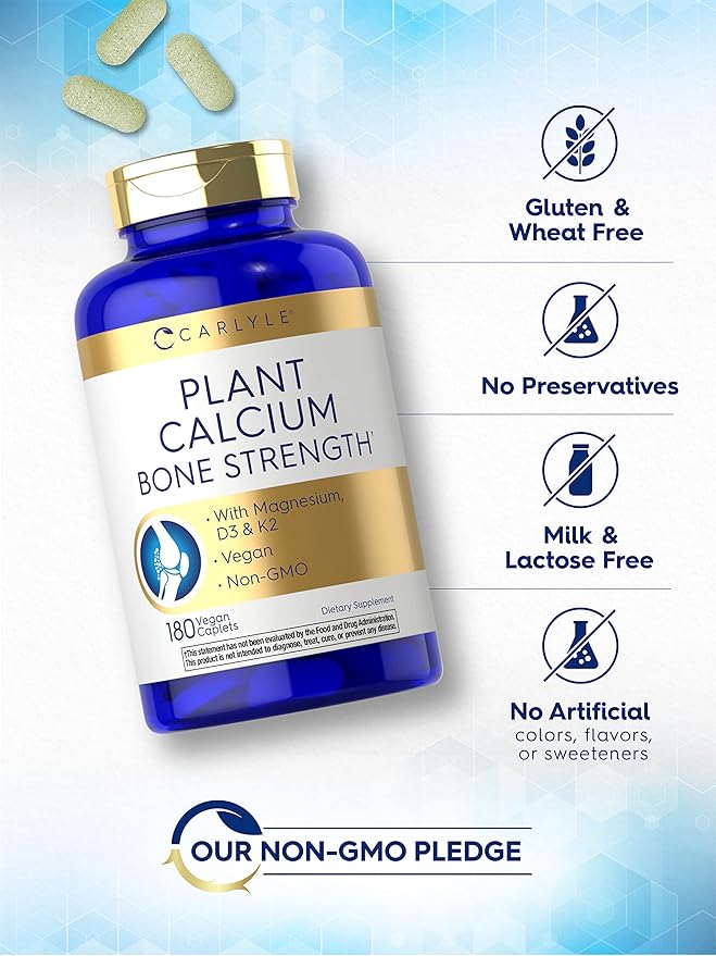 Carlyle Plant Based Calcium with Vitamin K2, D3, D3, Magnesium 180 Vegan