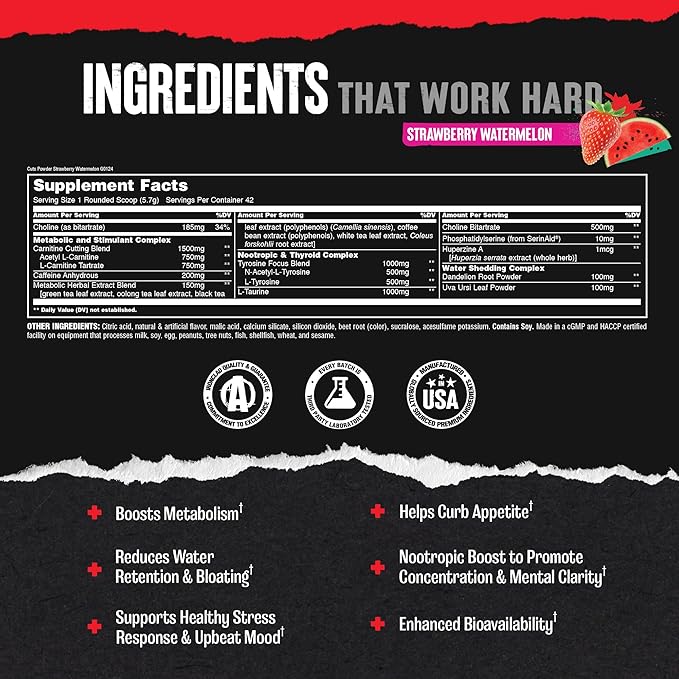 Animal Cuts Thermogenic Fat Burner Powder - Weight Loss for Women and Men for Metabolism, Energy, Focus, and Nootropic Brain Support with Ketones Appetite Suppressant - Strawberry Watermelon Flavor