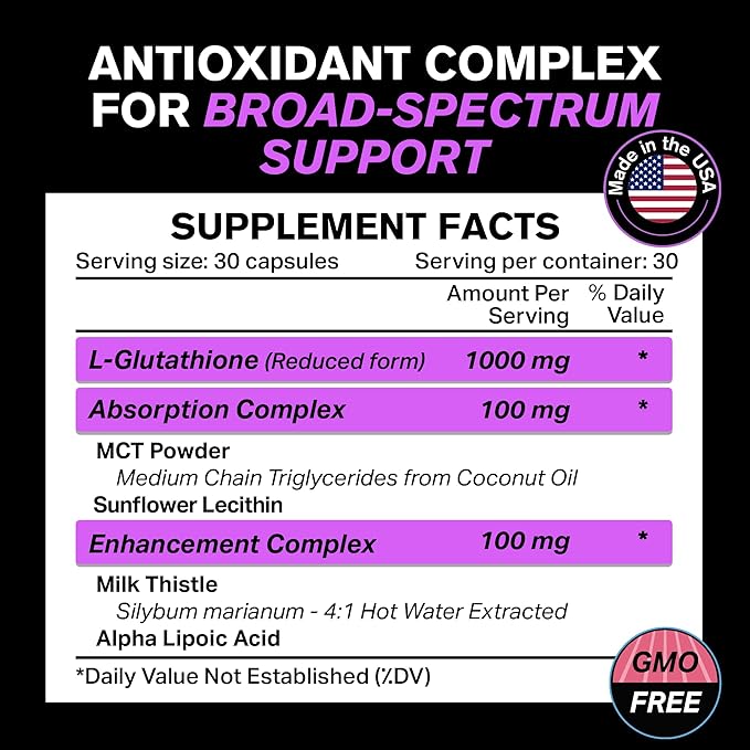 1000mg Glutathione for Immune Support 100mg Absorption 120 Vegetarian