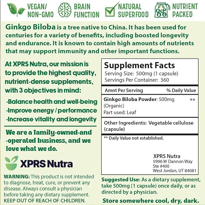 XPRS Nutra Ginkgo Biloba Capsules 360 Count