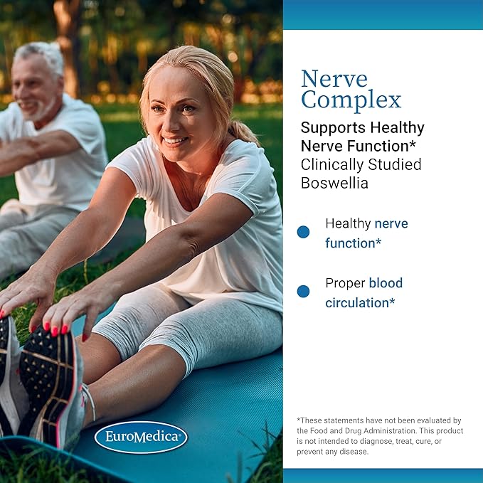 EuroMedica Nerve Complex - Herbal Supplement with Bioactive Vitamin B12 - Circulation & Nerve Health Support Supplement - Vegan Capsules with Boswellia Serrata - 60 Capsules