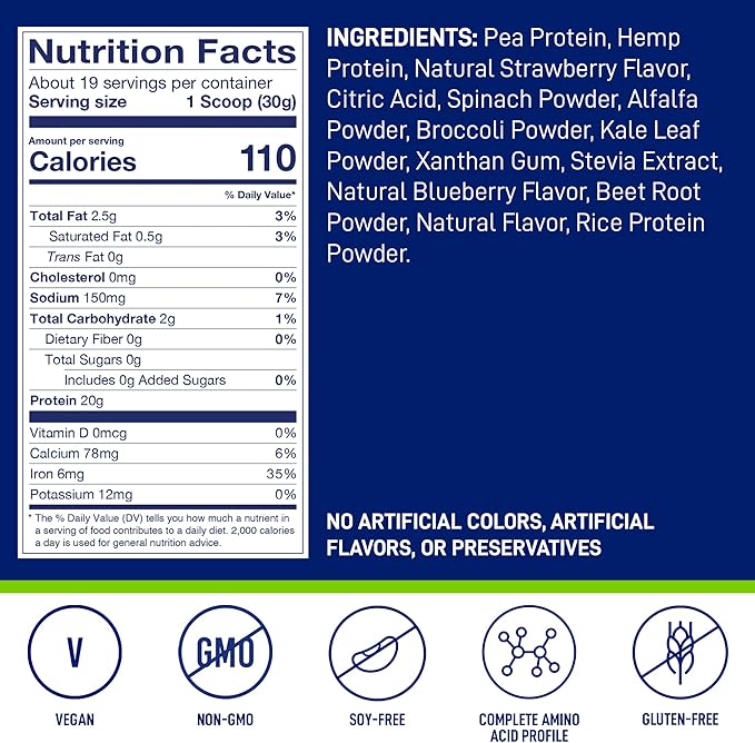 LeanFit PLANT-BASED PROTEIN & GREENS, Natural 20g Protein, 19 Servings, 1.25 Pound