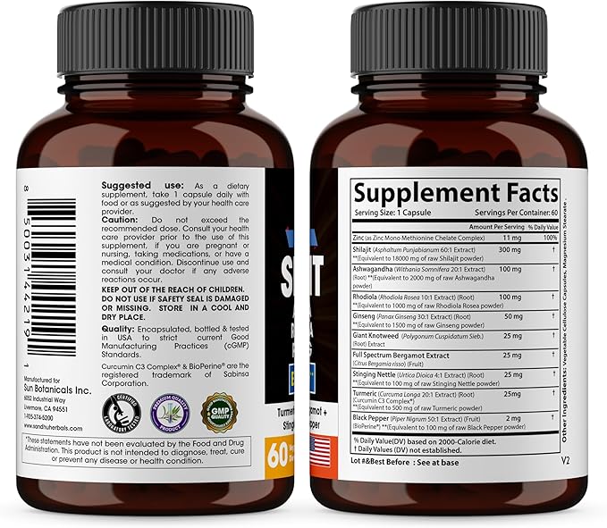 Pure Himalayan Shilajit Capsules for Men 60 Count