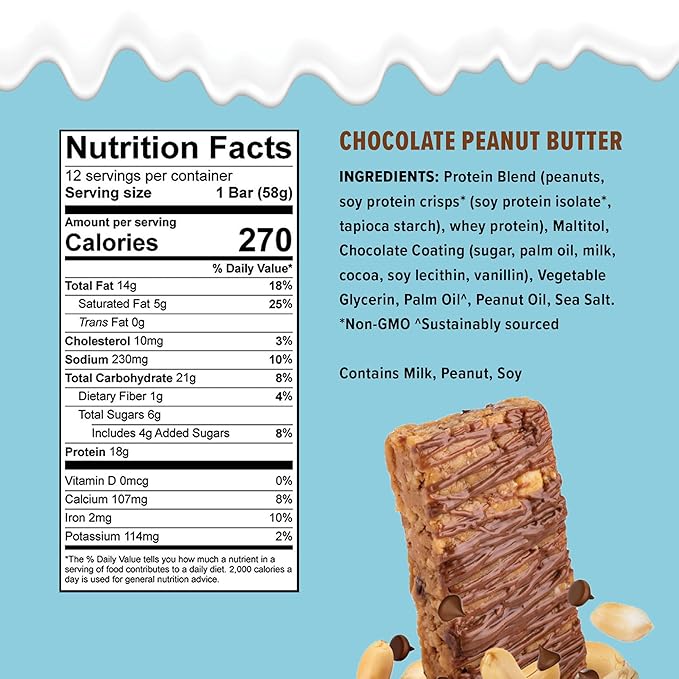 JiMMY! Protein Bar, Chocolate Peanut Butter, 12 Count 18g of
