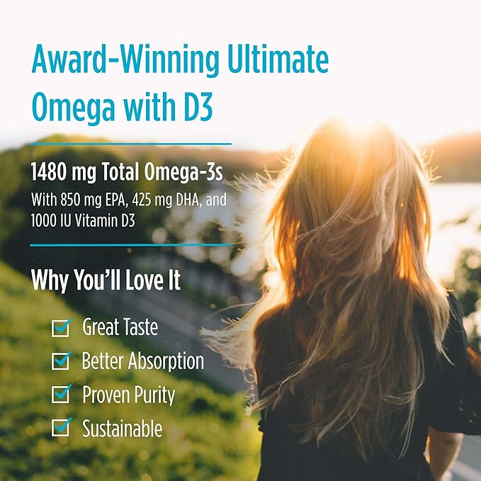 Nordic Naturals Ultimate Omega Xtra, Lemon Flavor 60 Soft 1480 mg Omega-3 + 1000 IU D3 - Omega-3 Fish 30 Servings