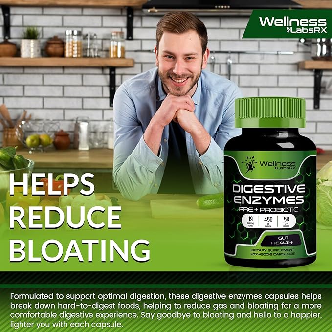 Digestive Enzymes with Probiotics and Prebiotics 450mg - 5 Billion 120 Capsules, 2 Packs