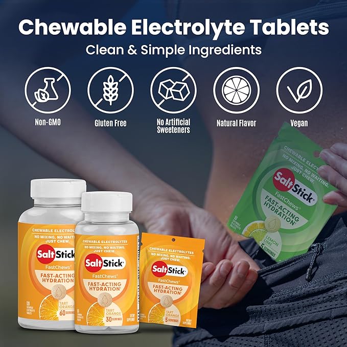 SaltStick Electrolyte FastChews - Orange Chewable Electrolyte Tablets - Electrolyte Chews for Hydration, Salt Tablets for Runners - 120 Electrolyte Tablets