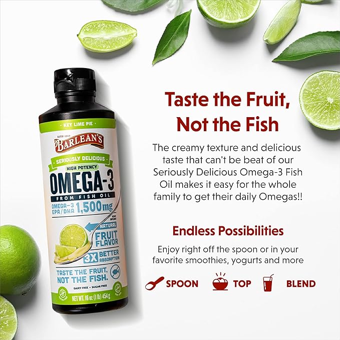 Barlean's Key Lime Pie High Potency 3 Fish 1500mg of 16 oz