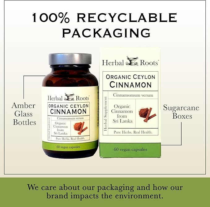 Herbal Roots Organic Ceylon Cinnamon Capsules | USDA Certified Organic - Non-GMO | 60 Organic Vegan Capsules