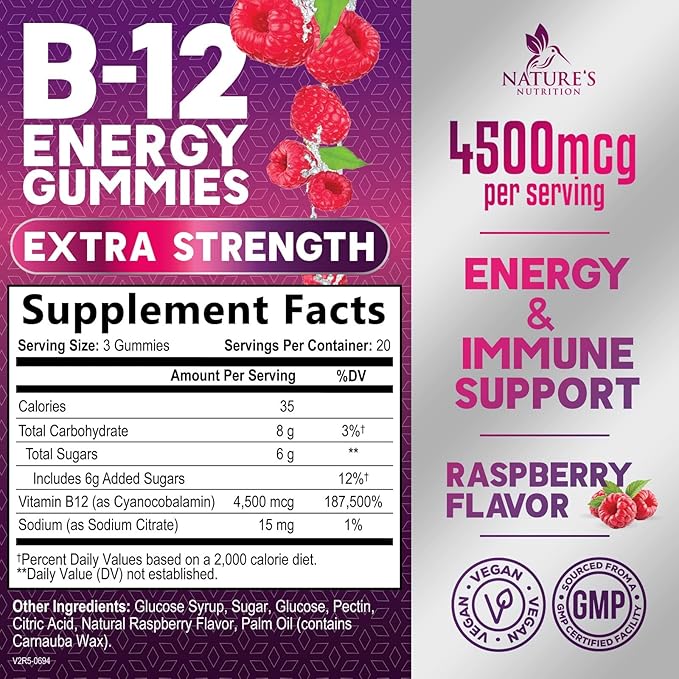 Vitamin B12 Energy Gummies 4500mcg Chewable B-12 Gummy 120 Gummies
