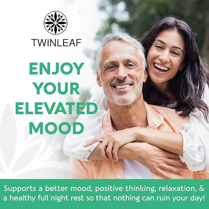 TWINLEAF 5 HTP Supplement for Mood Support - Made in USA - Natural 5-HTP & L-tryptophan Capsules - 5-HTP Booster for Men & Women - Proprietary Formula for Mood and Relaxation - 60 Vegan Capsules