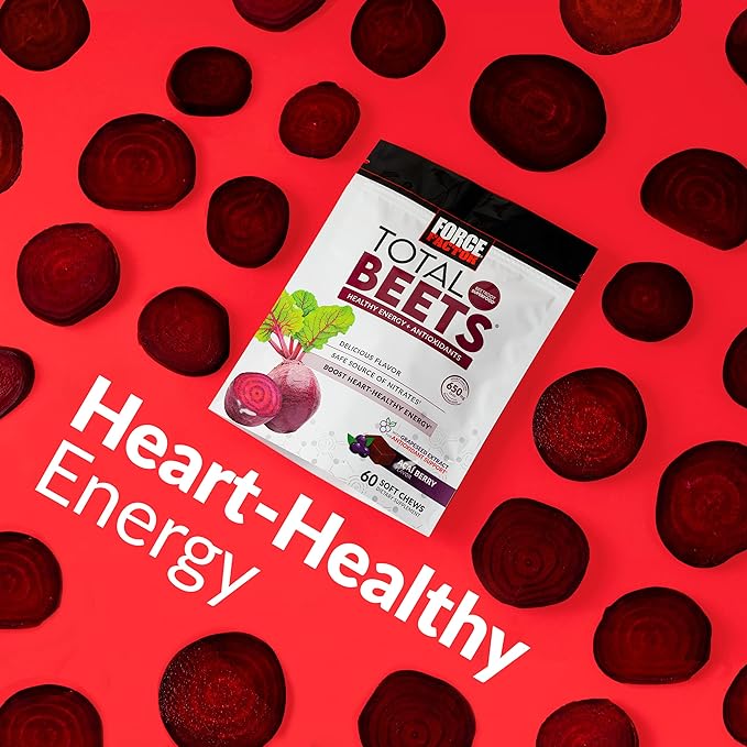 Force Factor Total Beets Soft Chews with Beetroot, Nitrates, L-Citrulline, Grapeseed Extract, & Antioxidants, Healthy Energy Supplement with Elite Ingredients for Heart, Superfood, 180 Count, 3-Pack