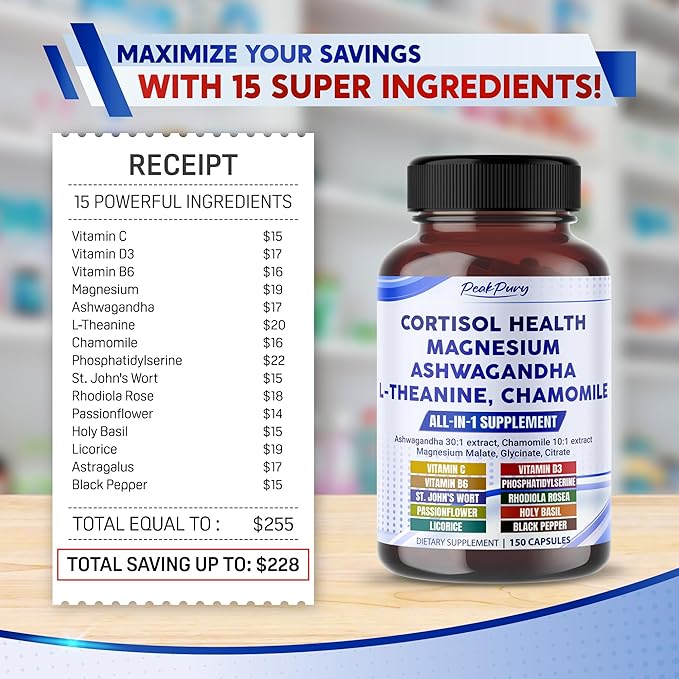 CORTISOL Health Ashwagandha 6000mg Magnesium 100mg 500mg L-Theanine