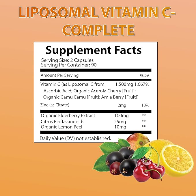 Liposomal Vitamin C with Zinc Capsules Support,1500mg/Serving 3 3 Month